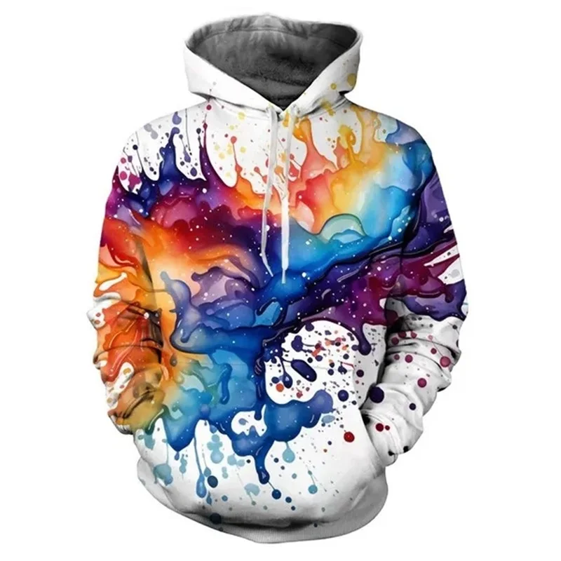 Colorful Fashion Splash Ink Drop Color 3D Printing Y2K Hoodies Trendy Starry Sky Harajuku Style Pullover Top Graphic Hoodies