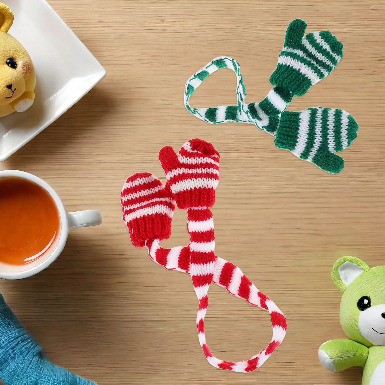 4개 세트 줄무늬 니트 장갑 미니 장갑 부드러운 실 BJD 아기 겨울 의상 휴일 역할 놀이 액세서리 니트 장갑