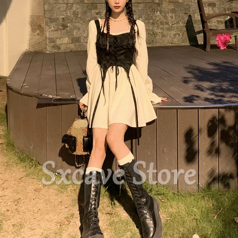 Vintage Lolita Dress Party Women Casual Long Sleeve Elegant Y2k Mini Dress Kawaii Clothing One Piece Dress Korean 2023 Autumn