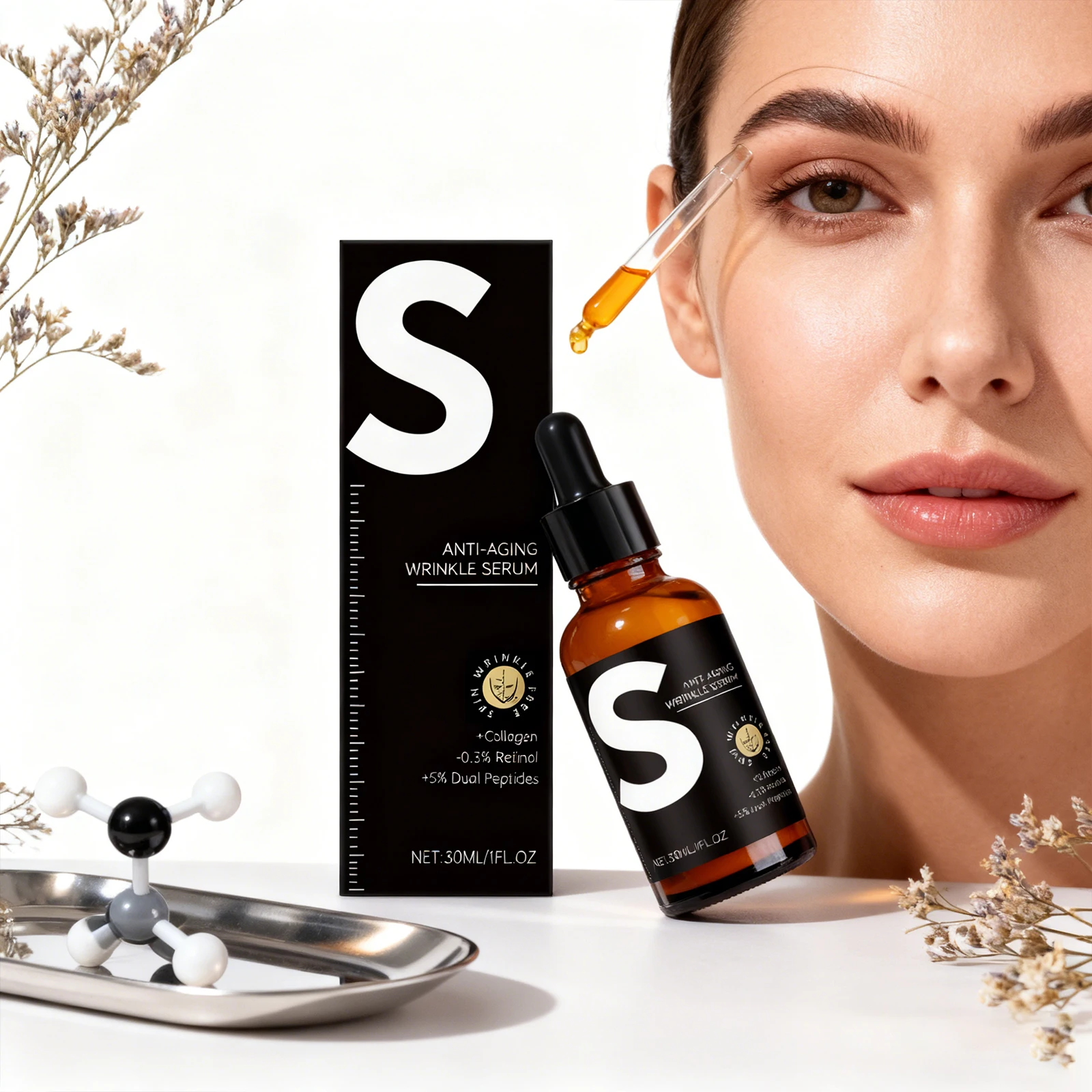 Anti-Wrinkle Hyaluronic Acid Serum Lifts Firms Facial Skin Diminishes Fine Lines Shrink Pores Moisturizing Nourishing Brighten