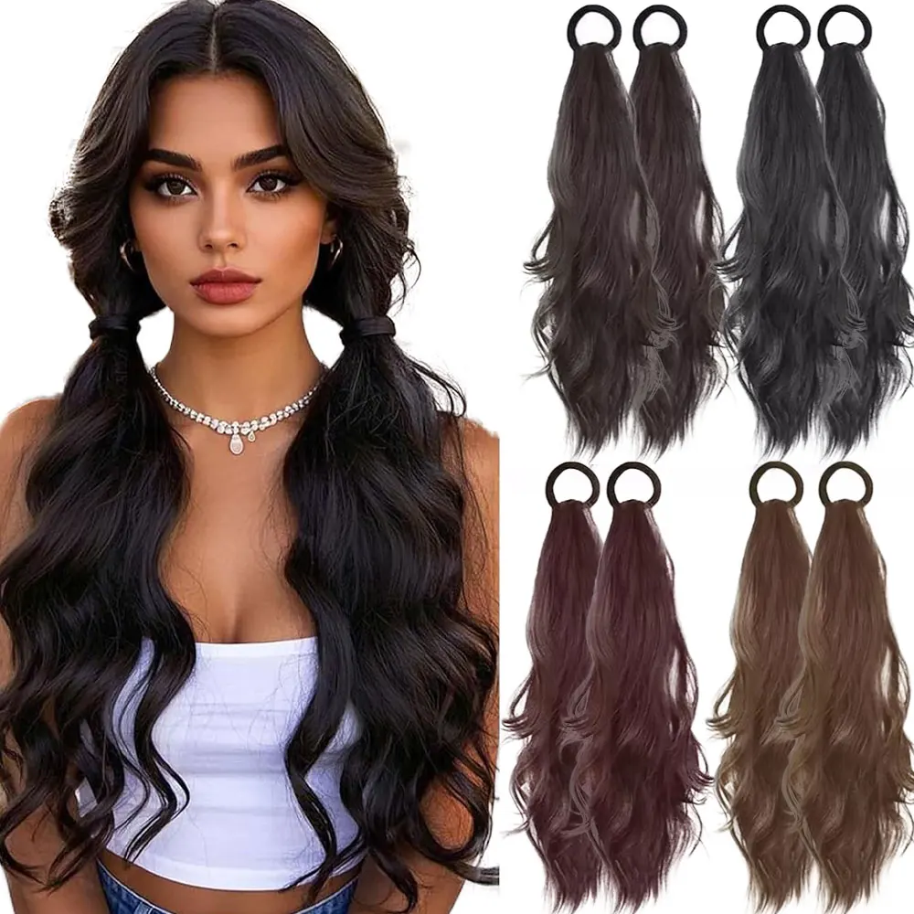 

2 шт., синтетические 18-дюймовые волосы, наращивание хвоста, шиньоны, хвост для волос с резинкой, натуральный накладной волнистый хвост для женщин