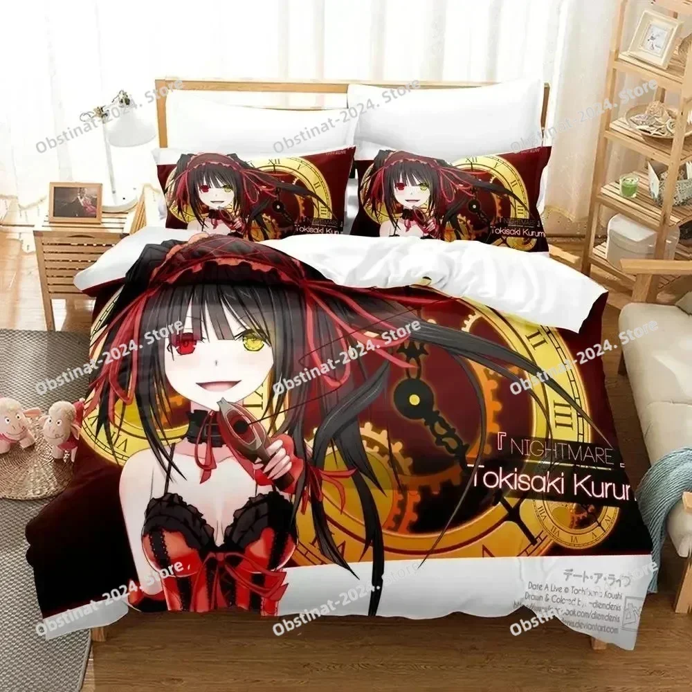 Date A Live Tokisaki Kurumi Bedding Set Printed single Comforter Quilt Bed Duvet Cover Pillow Case 3 Pieces Sets Kids Adult Size