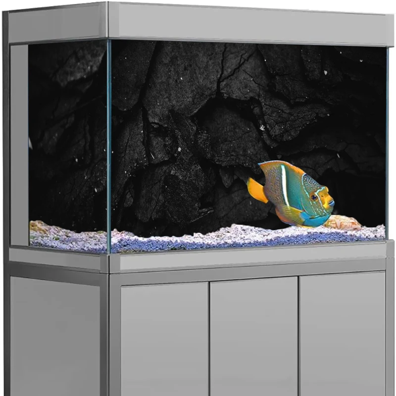 

3D Effect Black Stone Aquarium Background Poster HD Rock Stone Self Adhesive Fish Tank Background