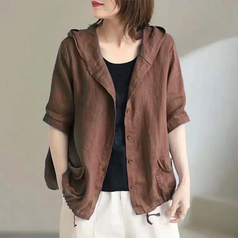 Jackets Women Korean Style All-match Casual Vintage Simple Fashion Design Pockets Basic Neutral Solid Summer New Feminino