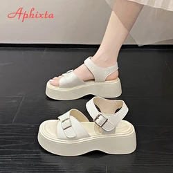 Aphixta Summer Cool Transparent Platform Shoes Women Sandals Height Increaming Buckle Thick Soled Beach Slides Plus Size 43