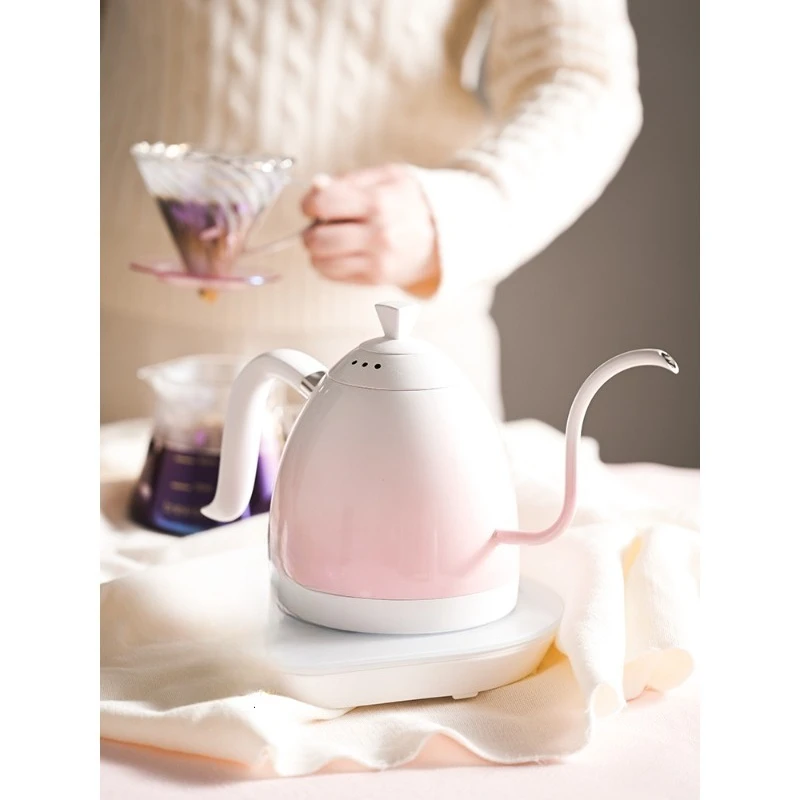 Gradual change color hand coffee pot, slender mouth stainless steel temperature control kettle, household coffee utensils 0.6L