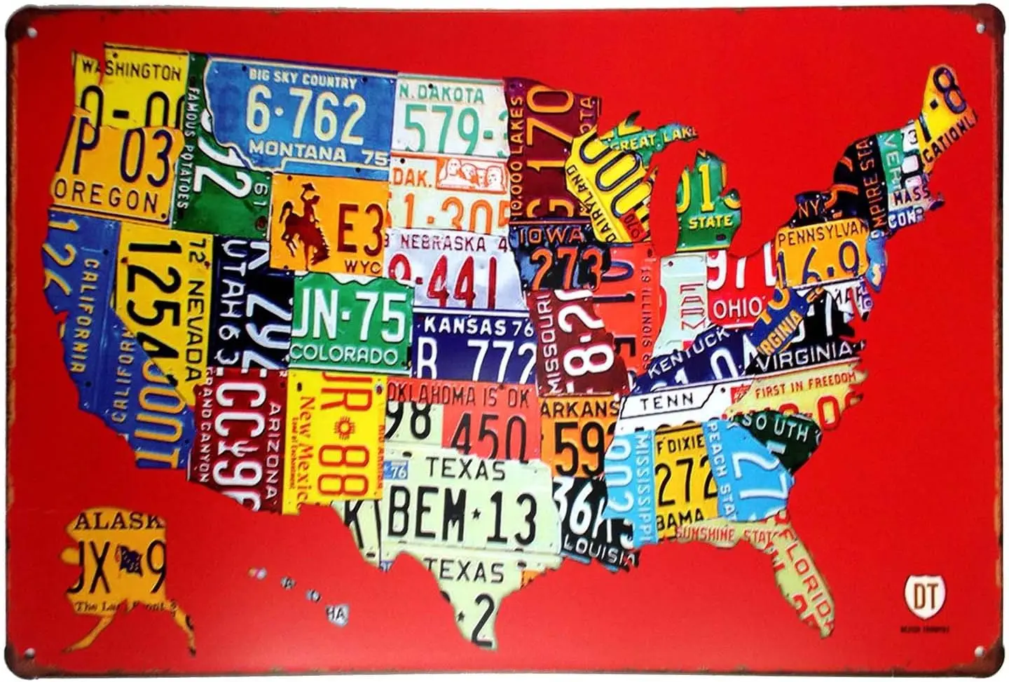 RED Us MAP Route 66 Retro Decor Metal Wall Plaque Vintage Tin Sign 12