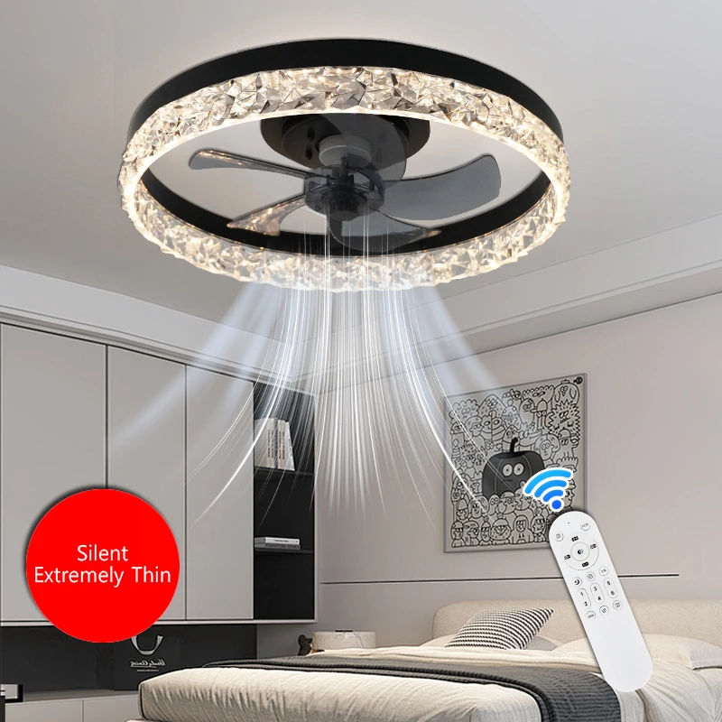 50cm Modern Circular Diamond Ceiling Fan with Remote Control and 6 Wind Speeds, Silent, Bedroom, Living Room, Dining Room