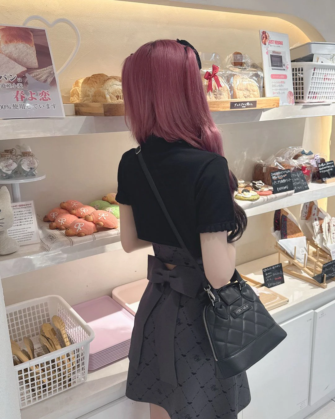 Japanese Sweet Princess Two-piece Set Hollow Out Love Short Sleeve Smock Top Cute Bow Jacquard Suspenders Short A-line Dress