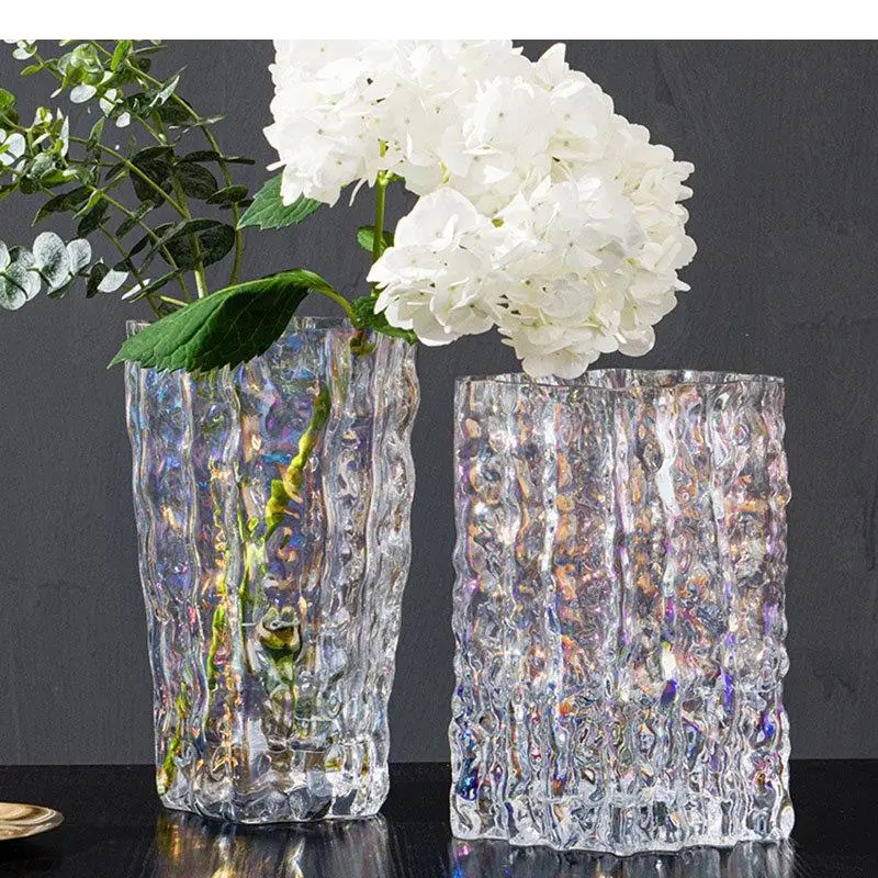 Glacier Wrinkle Glass Vase Hydroponics Flower Pots Decorative Arrangement Desk Decoration Colorful Floral Vases