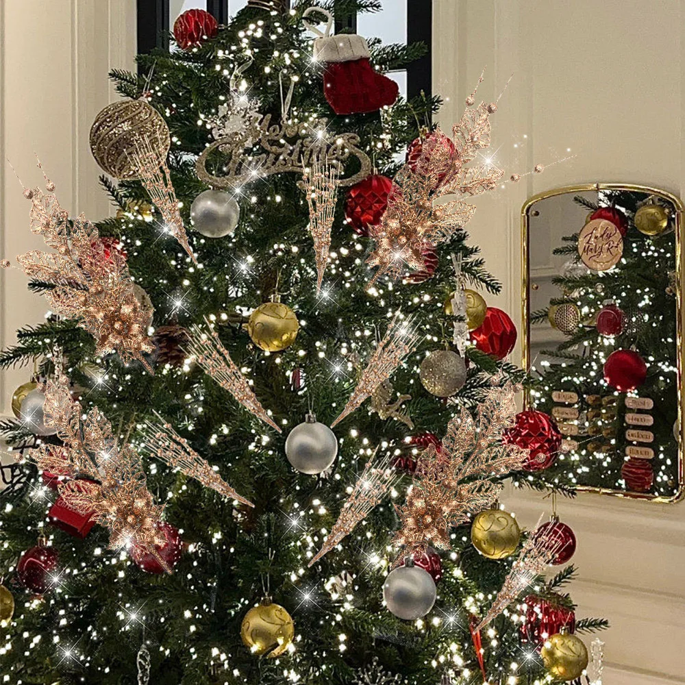 

5Pcs 40cm Artificial Flowers Berries Bouquet Christmas Tree Decor for Home Party Decor 2025 Xmas New Year Party Decor Navidad