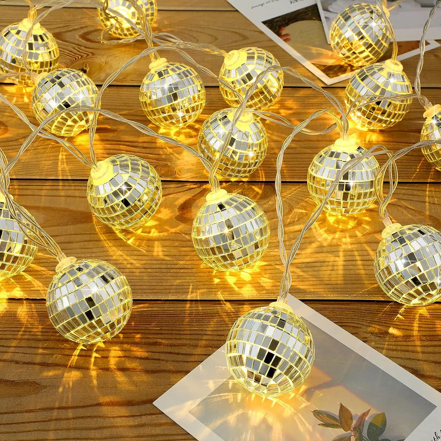 LED Mirror Ball String Lights Mosaic Ball Lamp Bar Party Christmas Day Decorative Colorful Light String