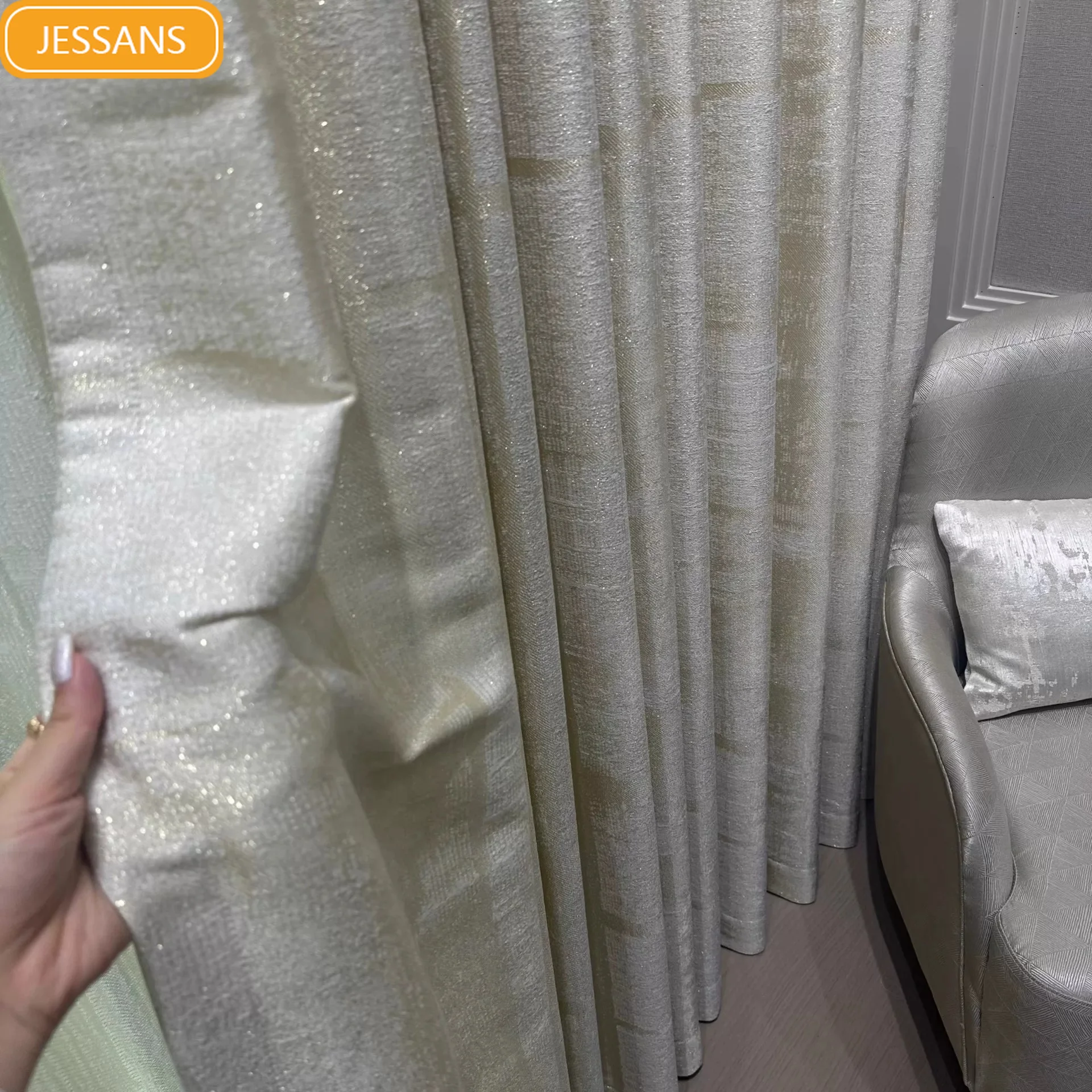 Fine Shimmering Golden Luster Jacquard Thickened Soundproof and Blackout Curtains for Living Room and Bedroom Partition Curtains