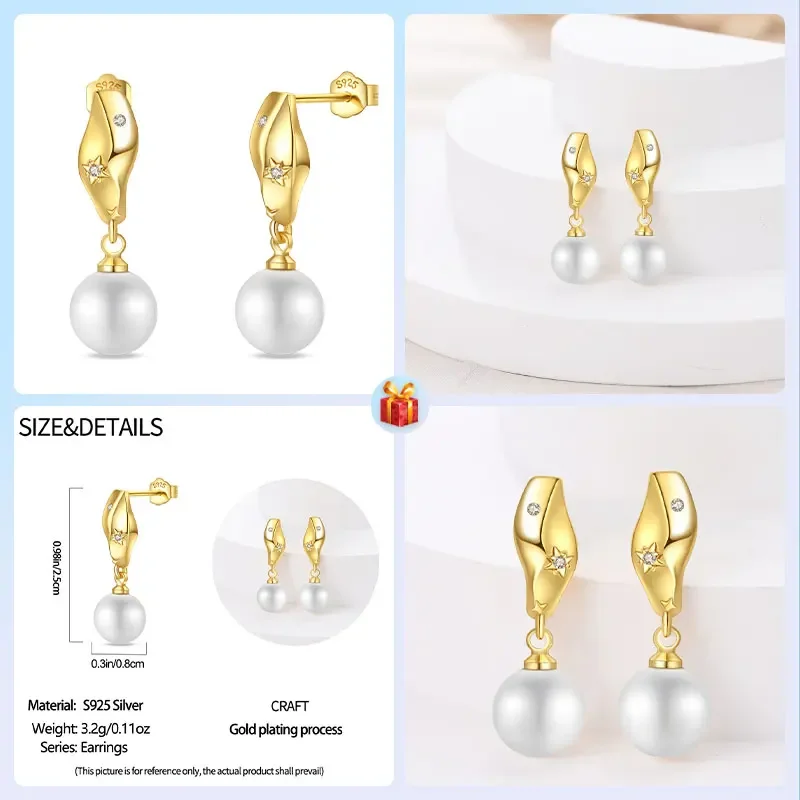 Travel Hobbies 925 Sterling Silver Pearls Earrings For Women Vintage Golden Petals Flower Drop Earring Jewelry For Party Wedding