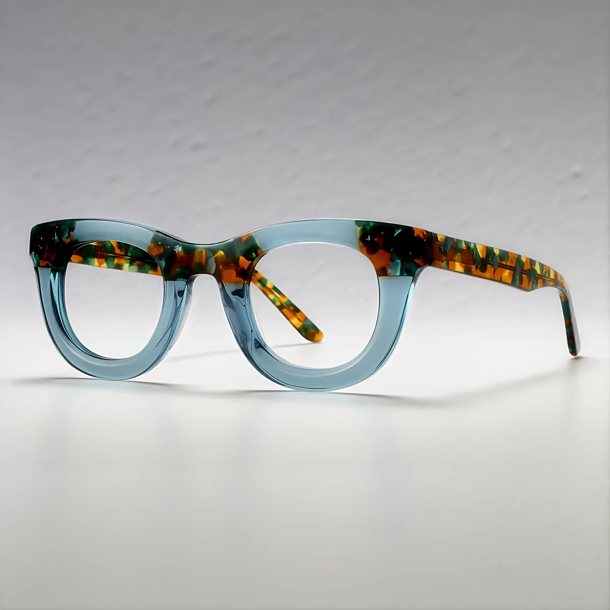 

FYTOO Acetate Eyeglass Frames Transparent Blue & Tortoiseshell Square Full-Rim Optical Frames for Trendy Outfits 56023-c11