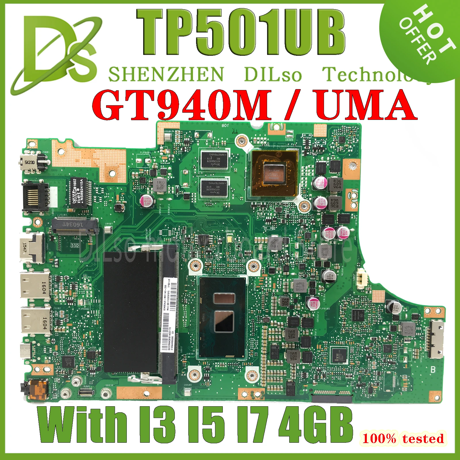 

KEFU TP501UB MAINboard for ASUS TP501 TP501U TP501UQK TP501UQ TP501UA Laptop Motherboard I3 I5-7200U I7 4GB 100% test runs well