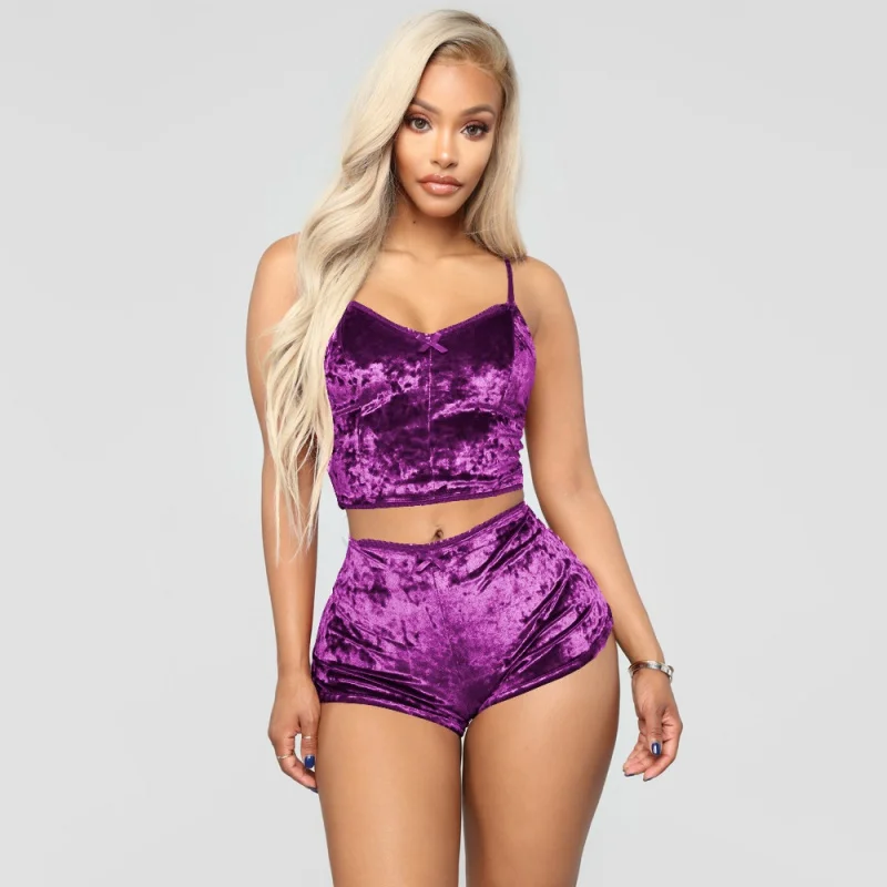 Primavera verão mais recente senhoras pijamas lounge wear lingerie feminina conjunto de roupa de dormir de veludo feminino roupas de verão para mulher