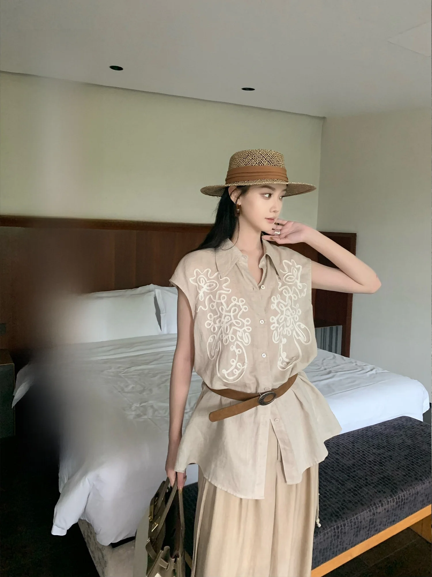 

Linen ort Sve irt Women Summer Thin New Loose irt Breathable Comfortable Casual Sle Button Closure Regular Length