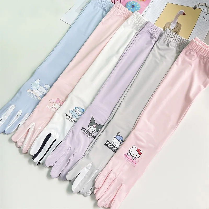 

Sanrio Hellokitty Summer Long Sunscreen Sleeves Kawaii Cinnamoroll Melody Pochacco Ice Feel Anti Slip Sleeves Girl's Gift