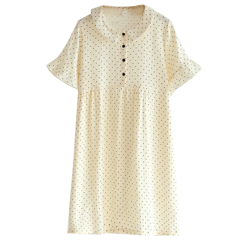 Musselin 100% Baumwolle Kleid für Frauen 2023 Vintage Polka Dot Turn Dow Kragen Kurzarm Sommerkleid Robe Femme été