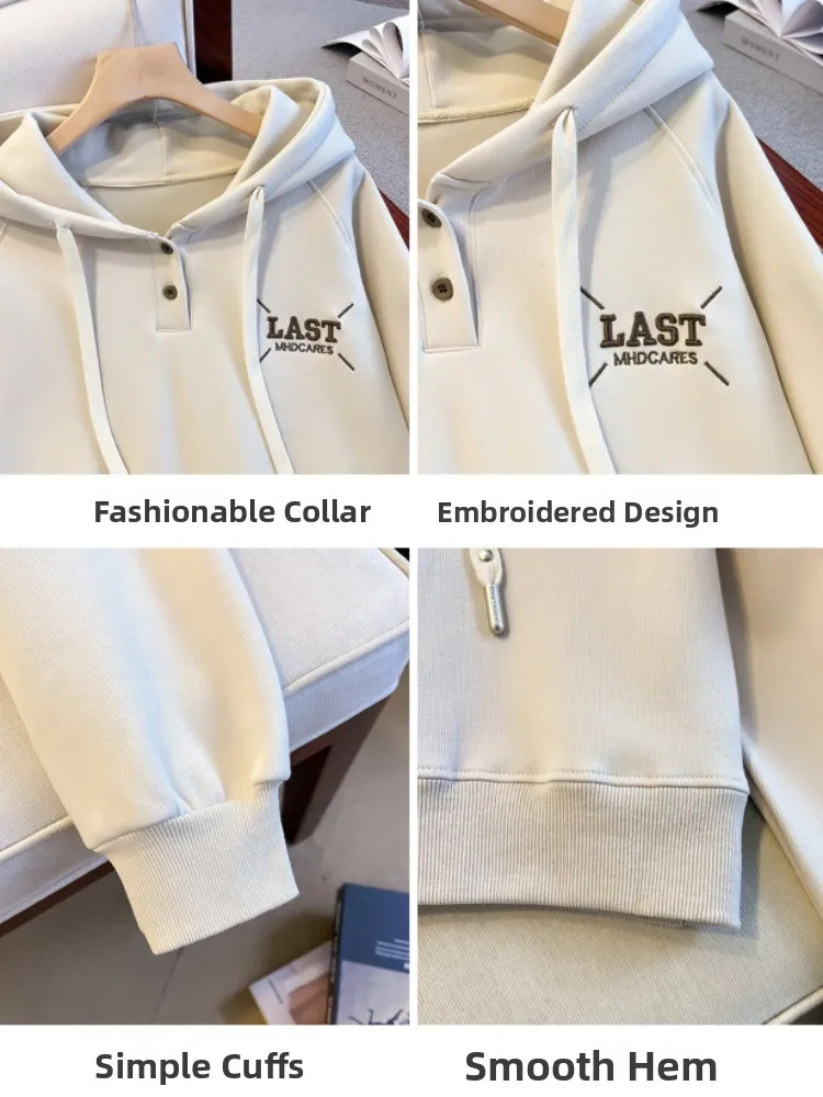 Felpa con cappuccio in puro cotone da donna vestibilità ampia ort Sle primavera autunno coreano pigro Sle abbigliamento auto-kept lungo Sve ricamato