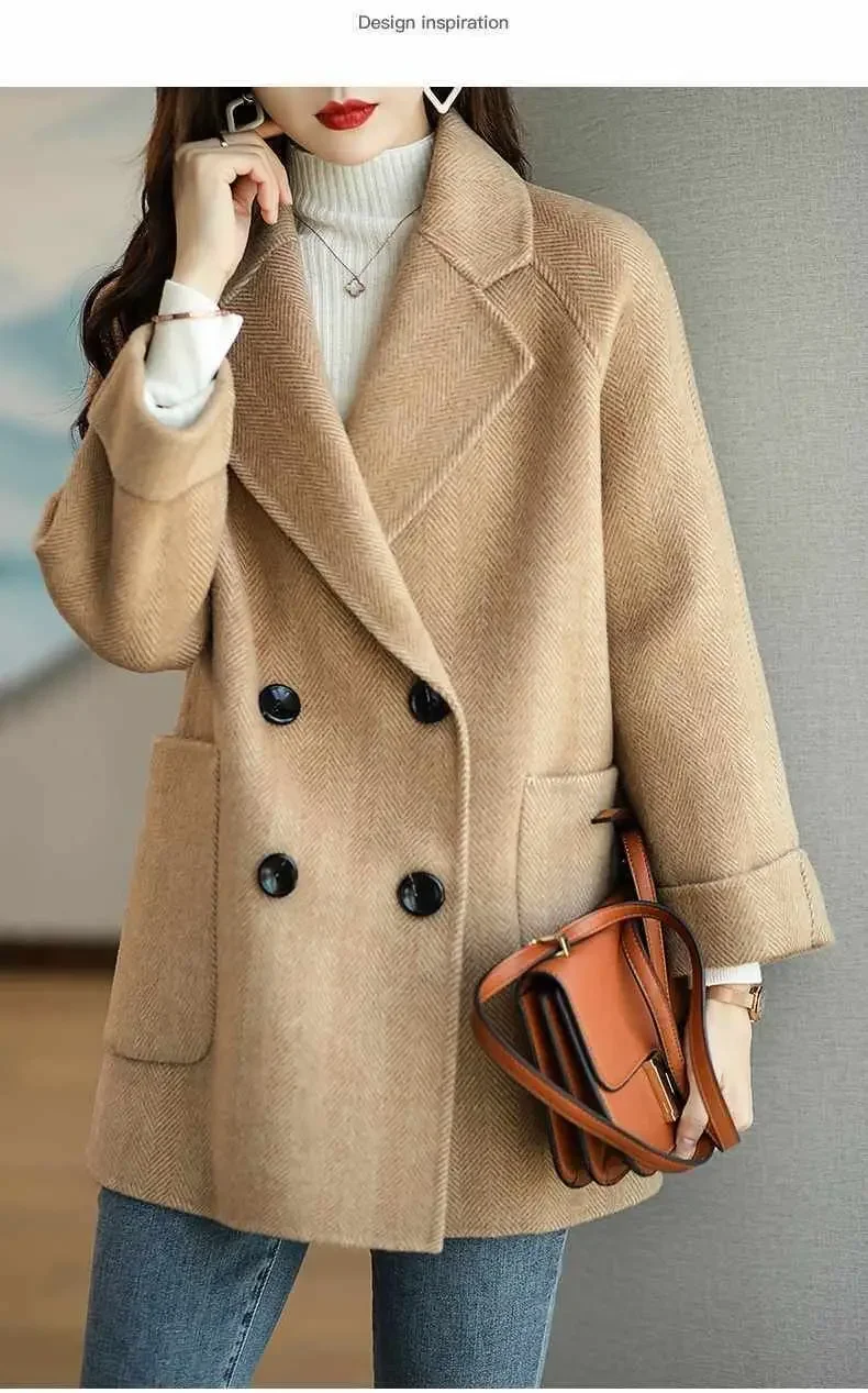 Women\'s Winter Coats Fashion Wool & Blends Overcoat Female Elegant Solid Thick Coat Double Breasted Long Jackets for Women 2023