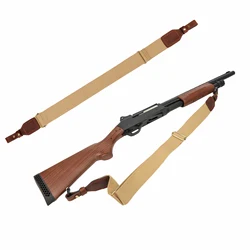 Tourbon Hunting 5cm Wide Gun Sling Durable Webbing Leather Rifle Air Gun Shoulder Strap Belt Khaki w/ Brass Buckle 86-129CM