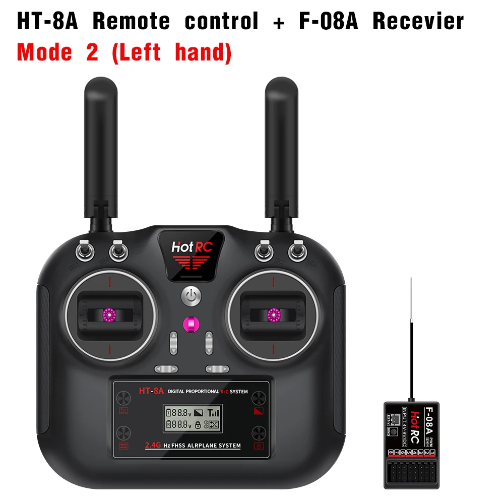 HotRC HT-8A 2.4GHz 8CH 8A RC Transmitter PWM FHSS with F-08A Receiver Radio System Remote Controller for RC Drone