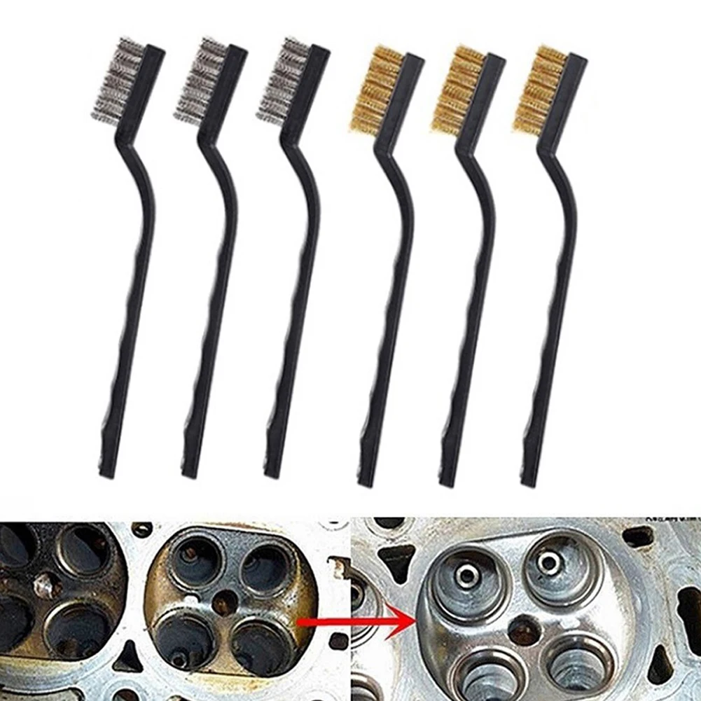 Wire Brush Brass Brushes Woodworking 6pcs/Set Curved Handle For Polishing Metal Remove Rust Mini Nylon Brush Home Kits