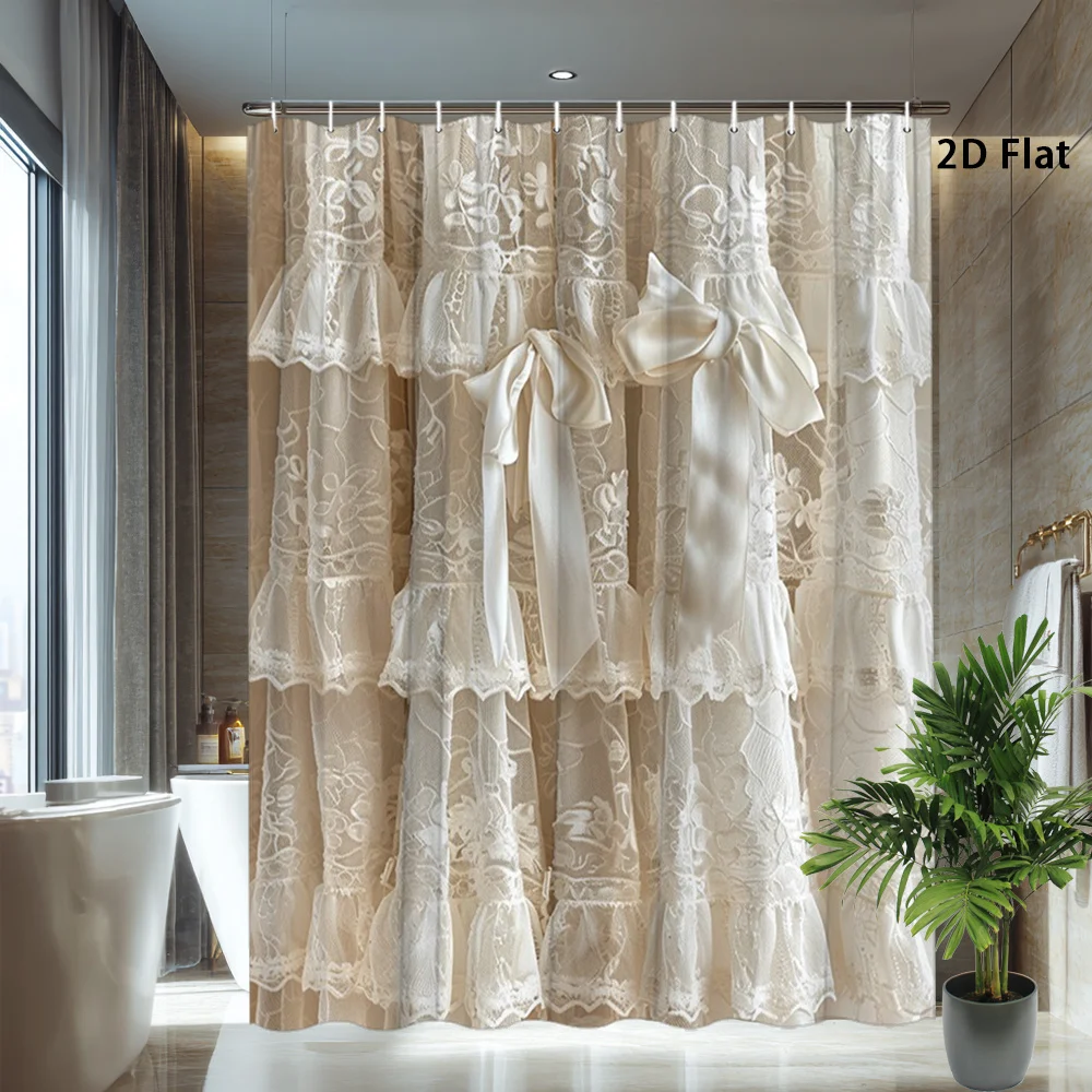 

2D плоская кружевная занавеска для душа с цветочным узором, 1 шт., из полиэстеровой ткани. Декор для ванной комнаты