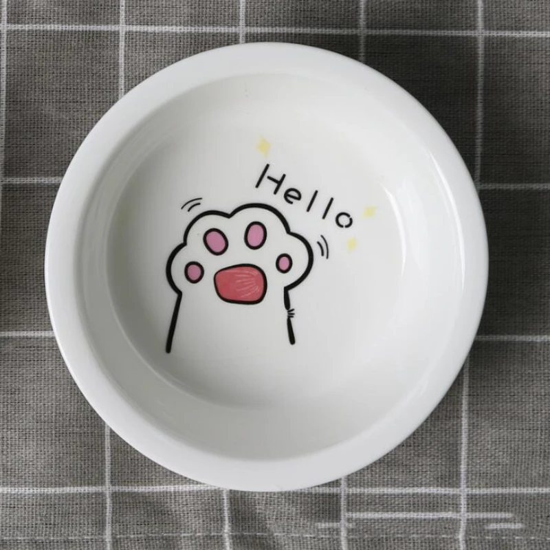 TECHOME New Cute Patterns Ceramic Pet Bowl Cute Cat Bowl Water Basin Dog Pot Pet Drinking Eat Bowl Round Ceramic Bowl Feeders