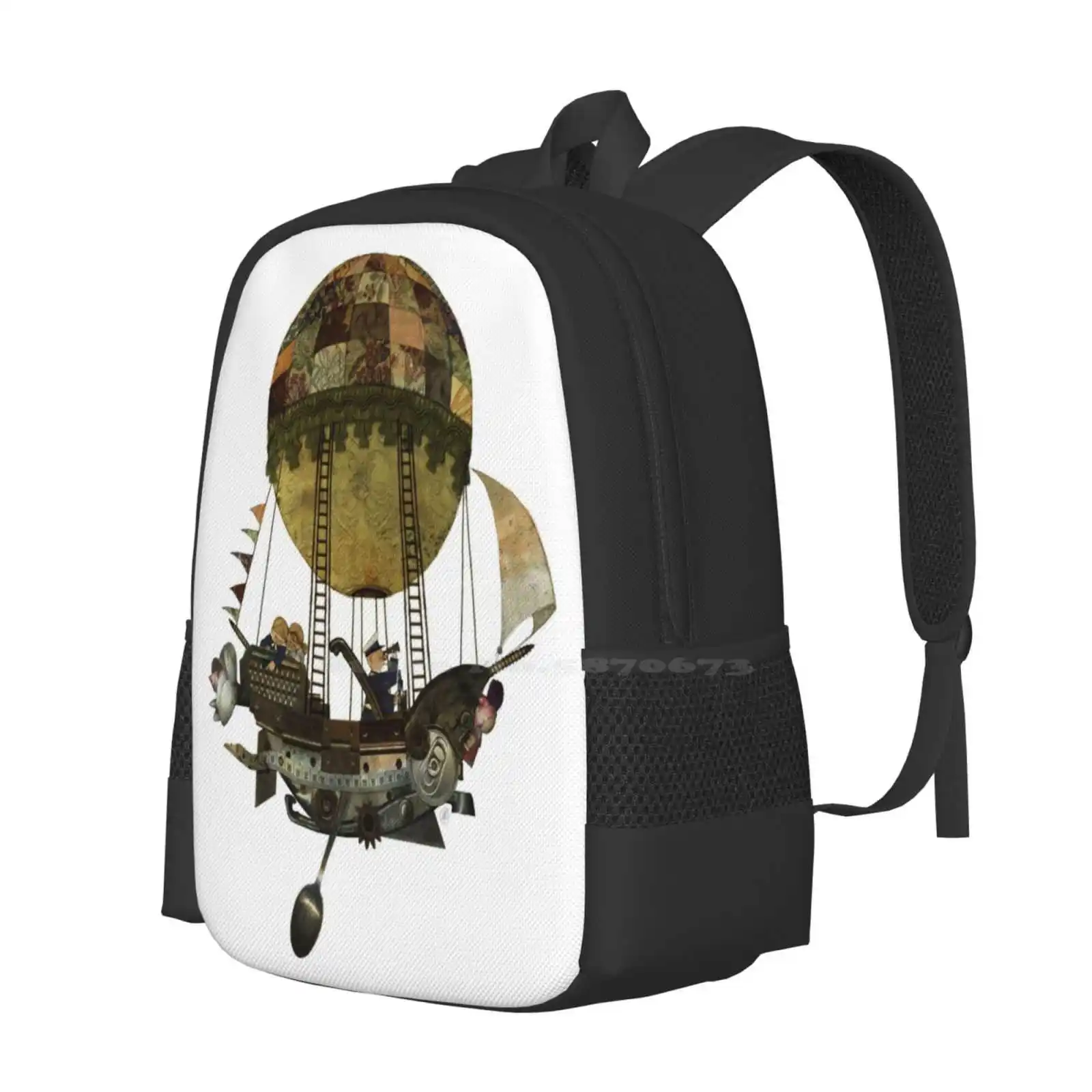 A Tour In The Clouds Hot Sale Backpack Fashion Bags Sky Clouds Airship Objects Children Grandfather Captain Waste Materials