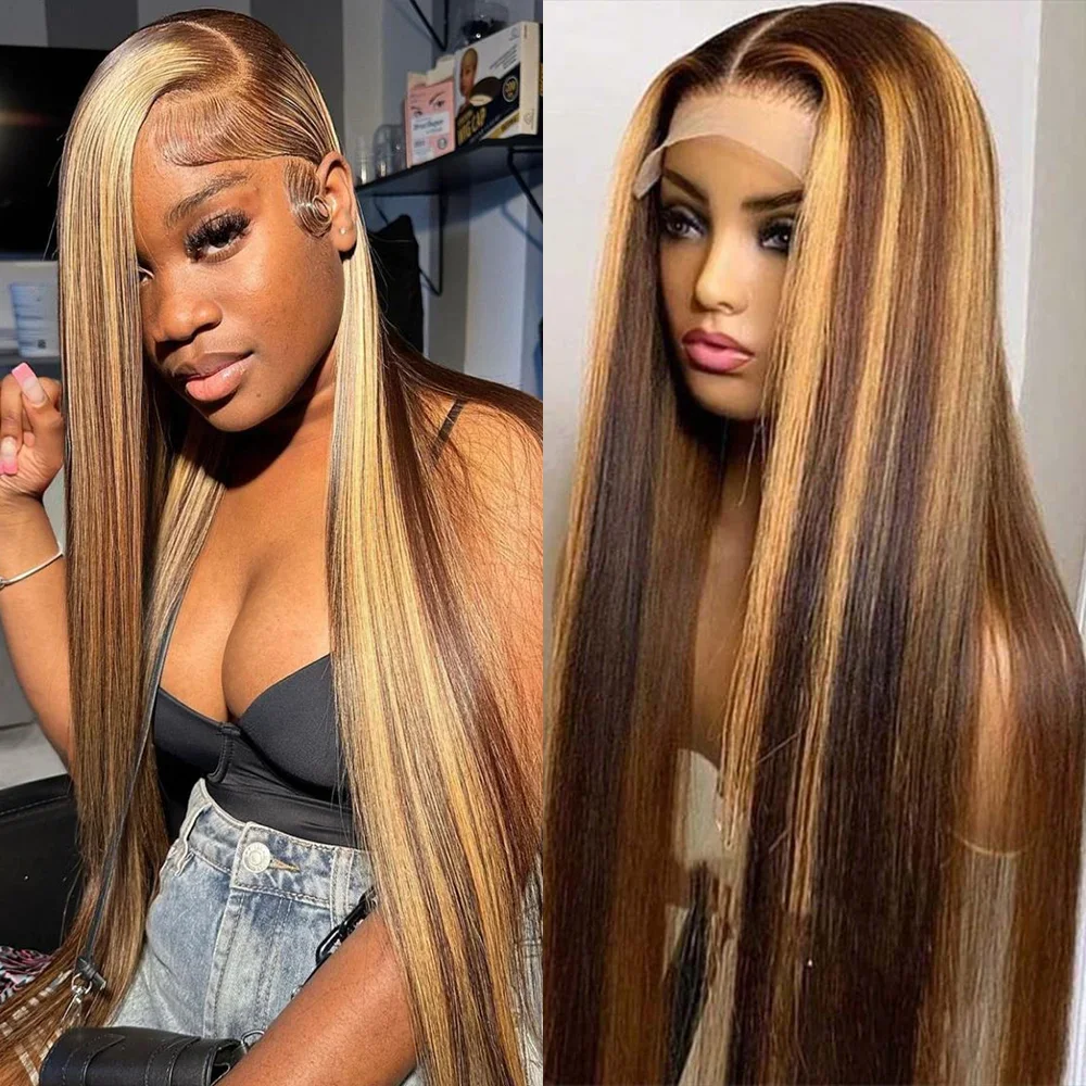 أومبير العسل شقراء 13x4 الدانتيل الجبهة الباروكات شعر الإنسان تسليط الضوء على مستقيم P4/27 الدانتيل الباروكات الأمامية شعر الإنسان قبل قطعها للنساء