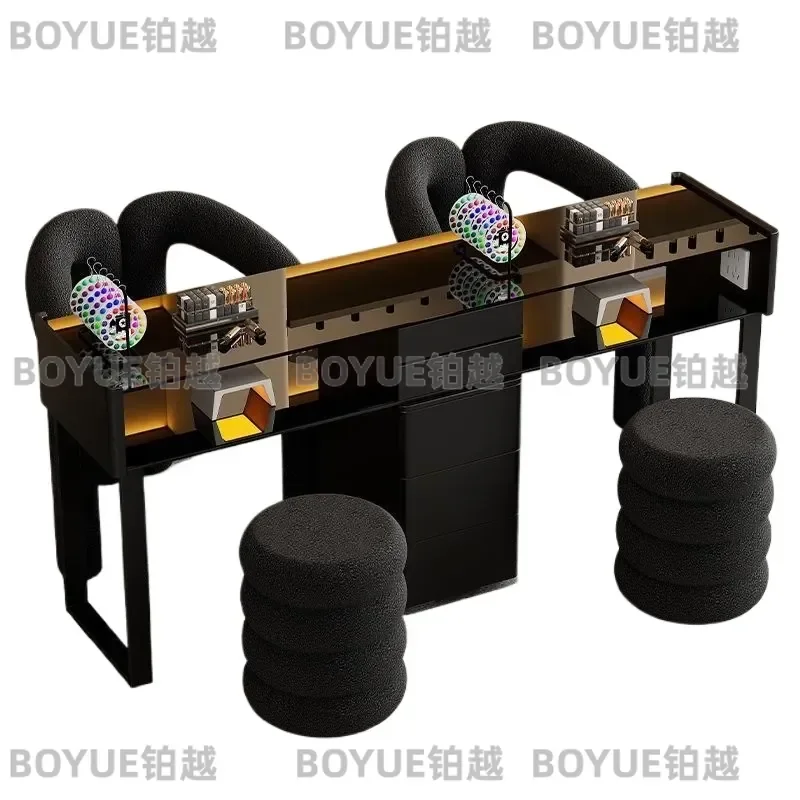 All Solid Wood Slate Cream Wind Nail Art Table and Chair Set Single Double Nail Art Glass Nail