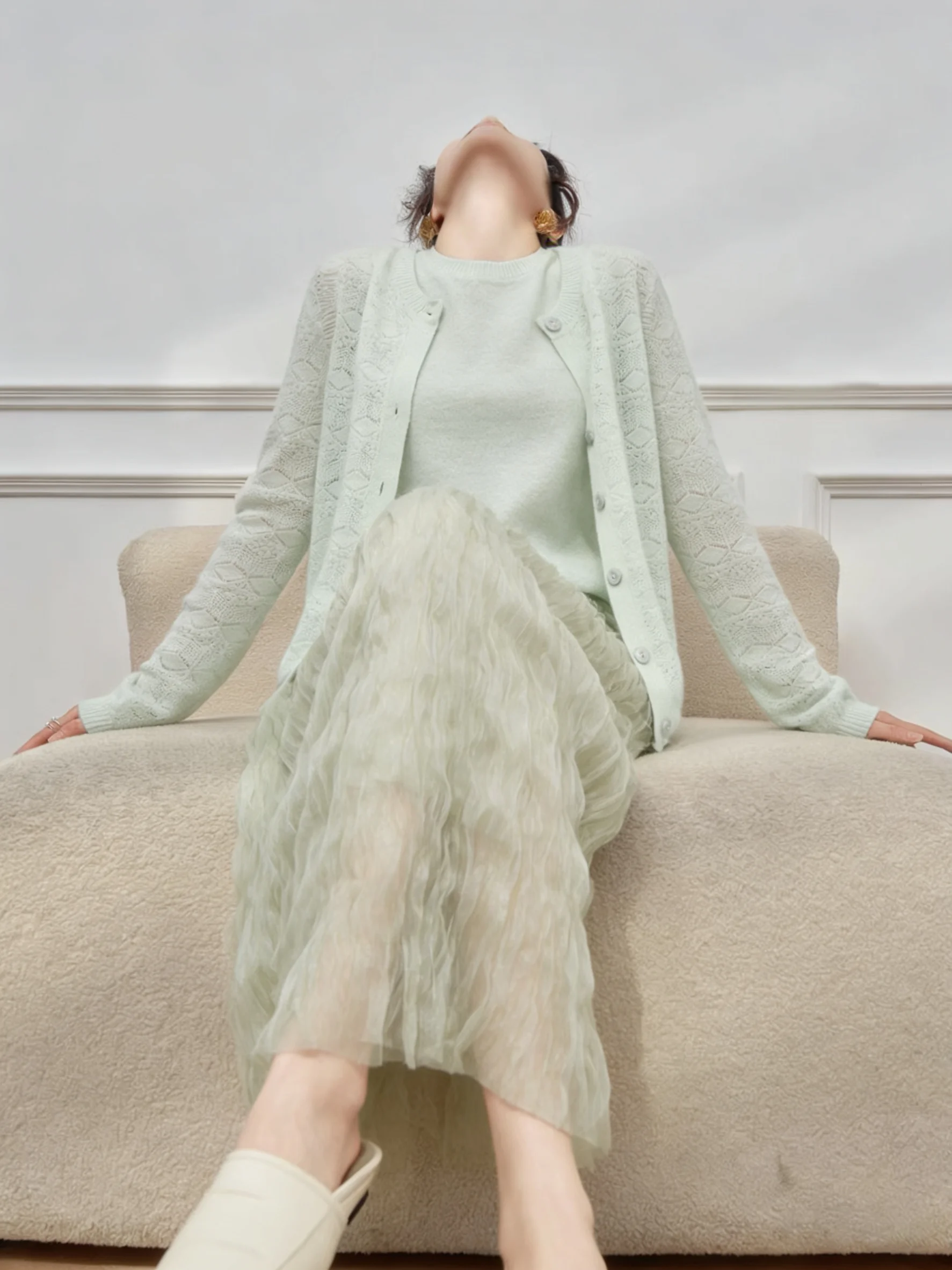 

Spring 2026 Thin Cardigan Vest Mesh Skirt Set New Style Ultra Popular Complete OOTD Set New Adult Casual Fashion Ensemble