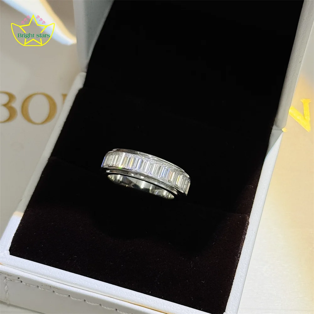 Bright Stars S925 Sterling Silver ladder square diamond rotary ring simple style fine jewerly