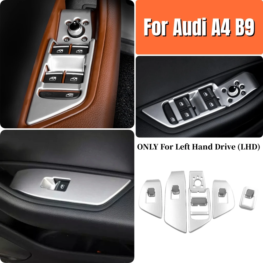 

ABS Chrome LHD Door Glass Window Lift Buttons Control Switch Panel Frame Cover Trim For Audi A4 B9 2016 2017 Styling Accessories