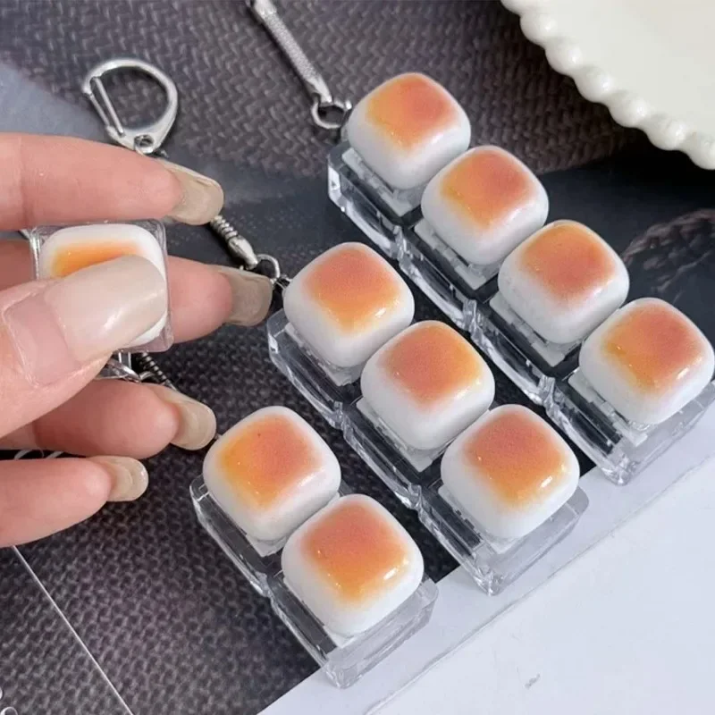 Funny Bread Keycap Stress Relief Clicker Keychain Mini Mechanical Pendant Keyboard Button Keyring Decompress Fingertip Keyring