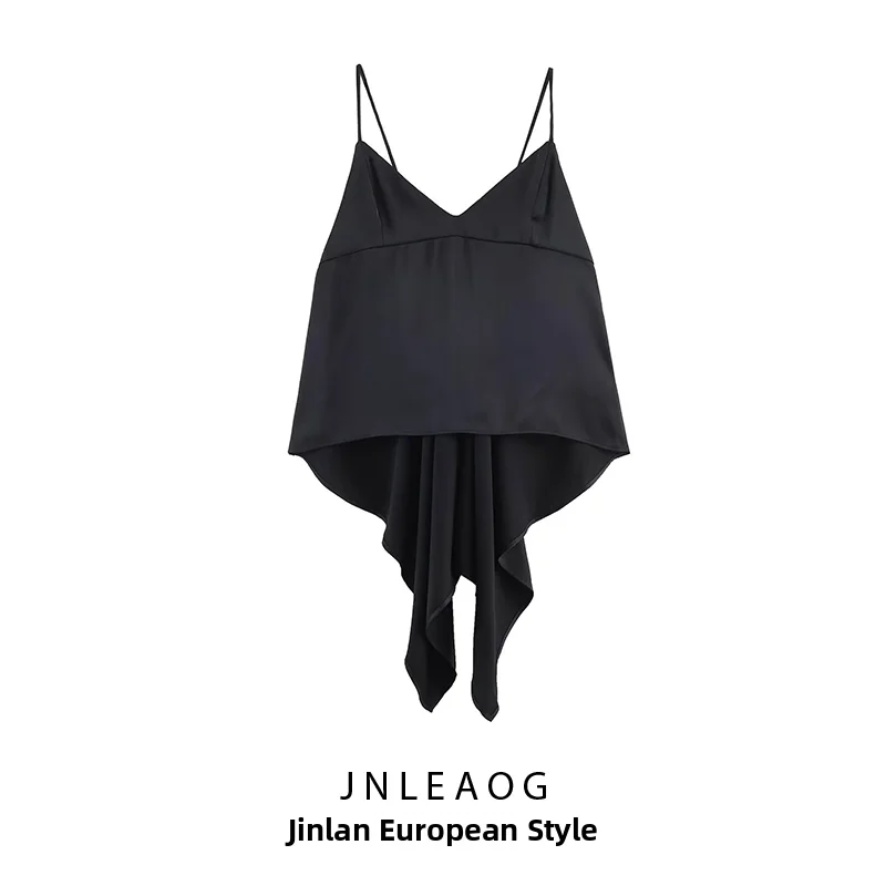Spring New Arrival Women's Asymmetric Silk Satin Feel Underwear Style Top JNLEAOG V-neck Velvet Loose Fit Outerwear