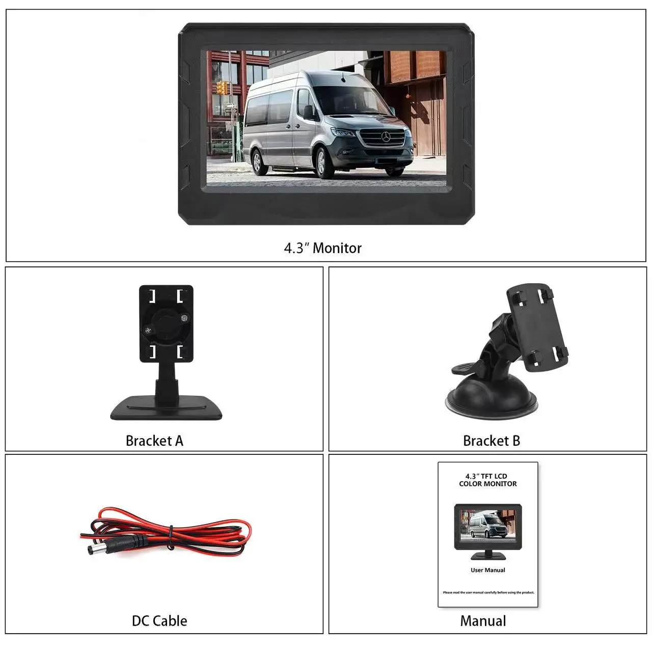 Cámara de visión trasera de coche con Monitor para estacionamiento de camiones, cámara trasera con pantalla de 4,3 ", visión nocturna, fácil instalación