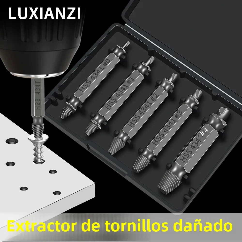 LUXIANZI-Juego de extractores de tornillos dañados, perno de doble cabeza roto, removedor pelado, broca, herramientas eléctricas de fácil demolición