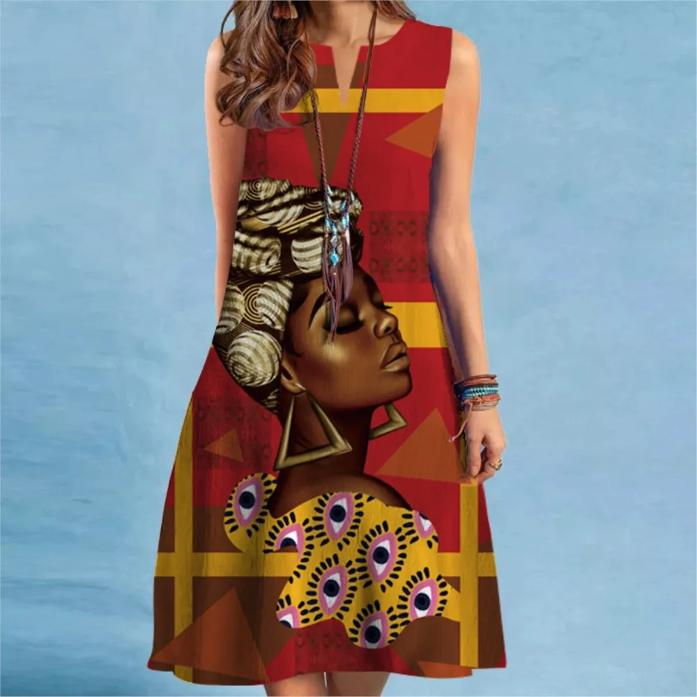 Mini Vestido estampado Retro 2025, Primavera/novedad de verano, Vestido elegante holgado informal sin mangas con cuello en V para mujer, Vestido Elegante