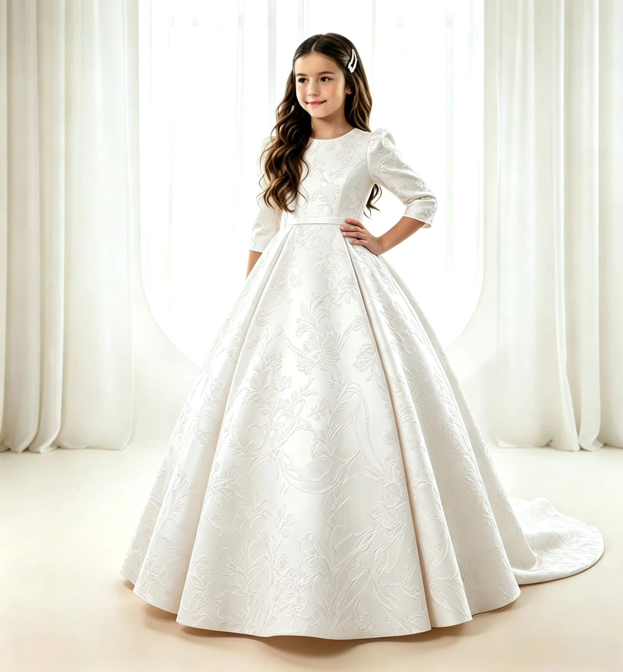 Luxury Floral  Flower Girl Dresses Customized Scoop Neck 3/4 Sleeves Ankle-Length A-Line Wedding Guest Gown 2026