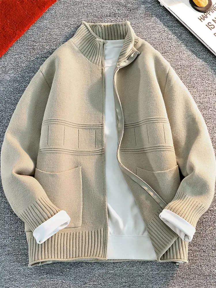 

Trendy Knitted Open Cardigan Jaet Men's Loose Casual Stand Collar Autumn Winter Faionable Sweater Comfortable Thiened L...