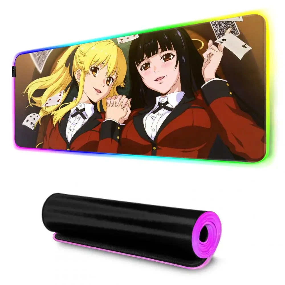 Kakegurui Yumeko Jabami Mouse Pad RGB Gaming Mousepad Big LED Pad PC Desk Mat Luminous Mouse Pad Large Keyboard Mats Table Rug W