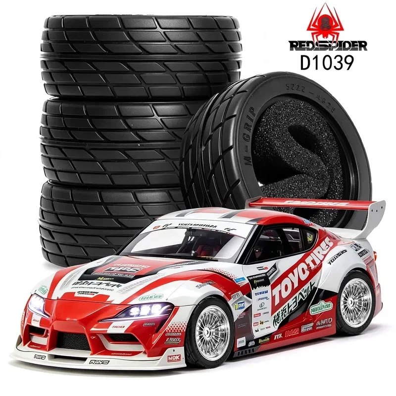 RS Red Spider 1/10 RC Tires for Tamiya XV01 XV02 Kyosho LC PTG Racing Wheels Set 4Pcs 12mm Hex Rubber Upgrade Parts