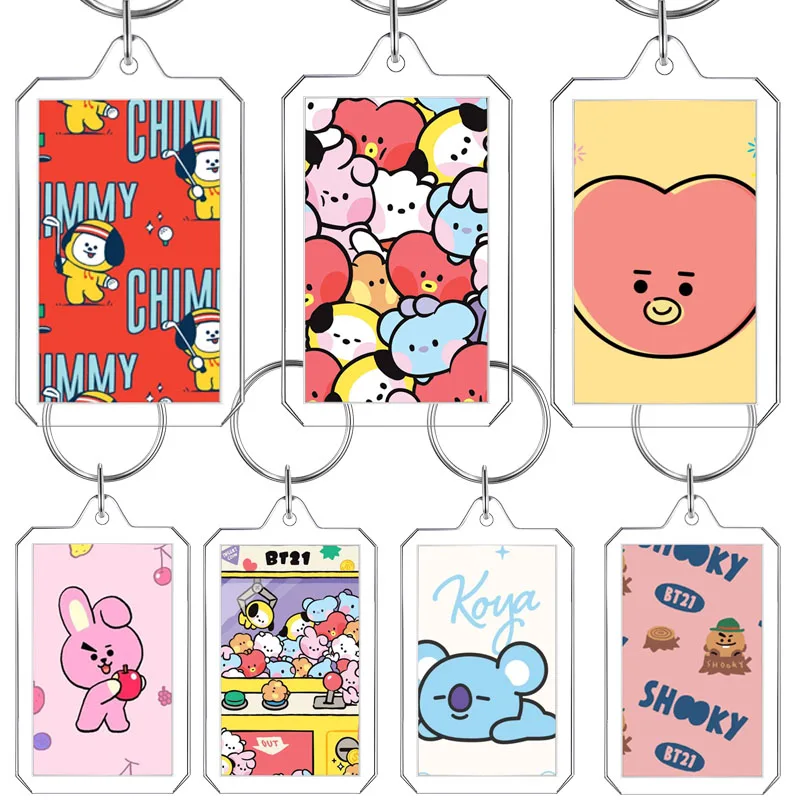 Bt21 Keychain Photo Frame Kawaii KOYA TATA Student Kpop Idol Decorate CHIMMY  MANG Pendant Exquisite Cartoon Girl  Birthday Gift