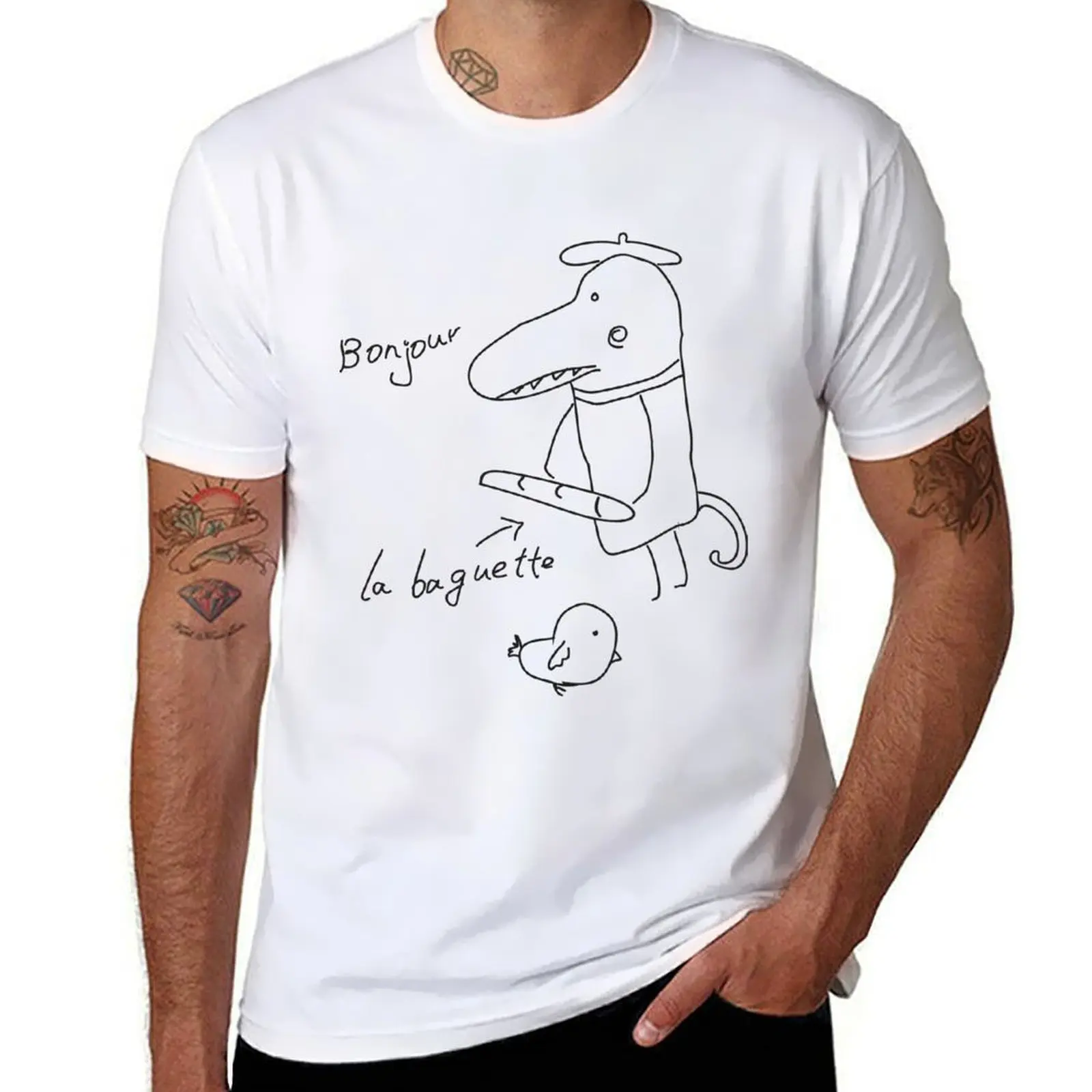 Illustration of crocodile with bread and bird T-Shirt Louboutins korean fashion clothes funny t shirts for men