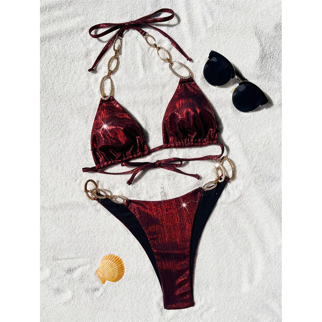 Neuer Bikini mit Diamant-Strasssteinen und Leopardenmuster, Damen-Badeanzug, zweiteiliges Bikini-Set, Badebekleidung, Badeanzug, Modell V5858R. – Detail 36