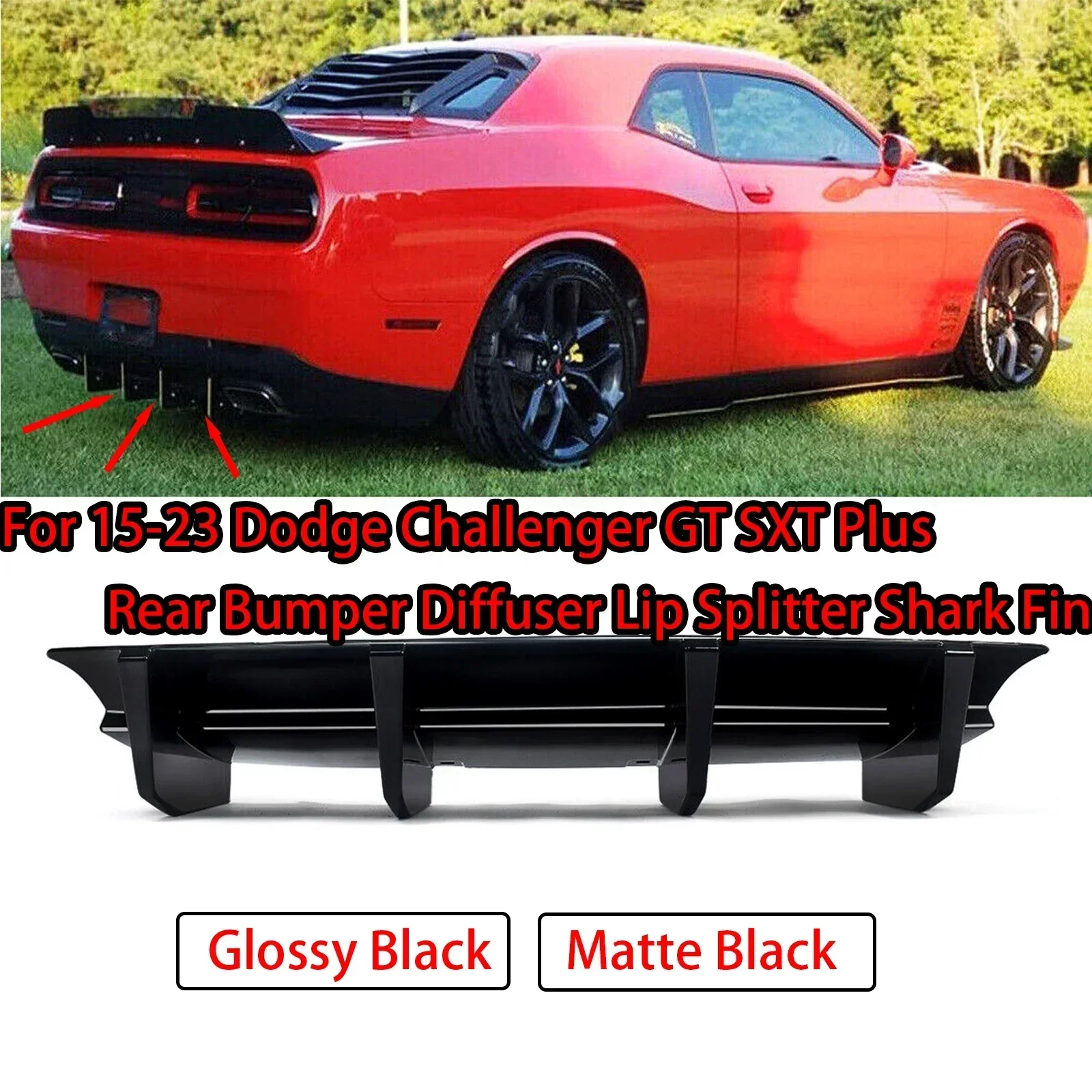 For 2015 2016-2023 Dodge Challenger GT SXT Plus Rear Bumper Diffuser Lip Splitter Shark Fin Spoiler  Accessories Auto Body Kit